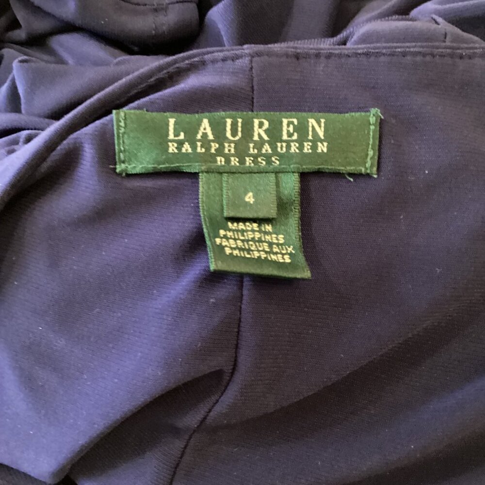 Lauren Ralph Lauren Dress‎ Size 4 Womens Blue 3/4 Sleeve Ruched Waist Ruffle - Picture 2 of 7